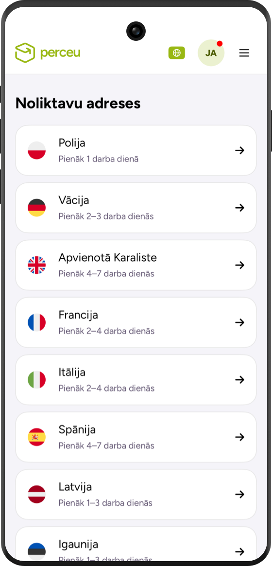 Ārzemju noliktavu adreses